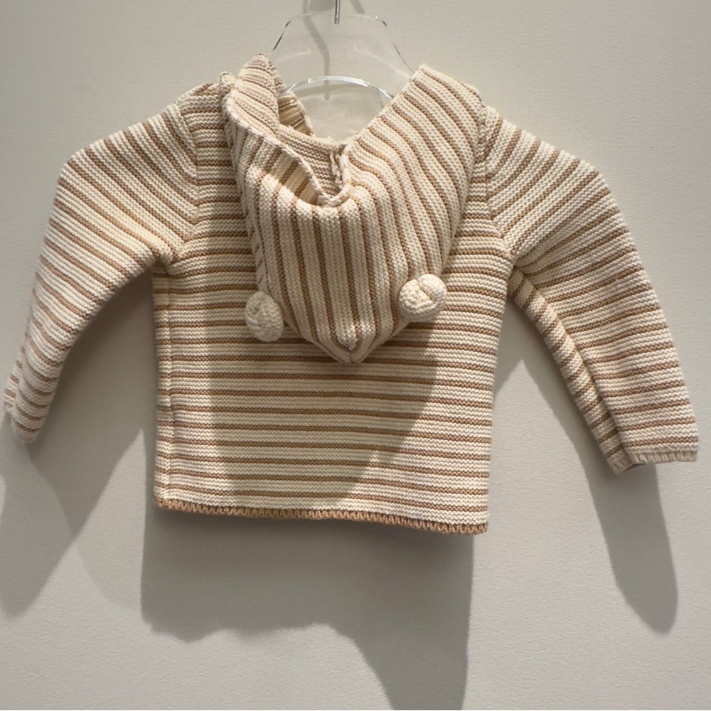 Baby Gap Oatmeal Stripe Teddy Bear Hooded Sweater Jacket 18-24 Months - Picture 4 of 8